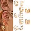 14-karatowe złote liście Ear Cuff Black Non-Piercing klipsy do uszu dla kobiet mężczyzn sztuczna chrząstka Trend biżuteria proste w kratkę podwójne linie regulowane