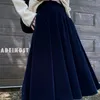 Tigena Vintage Velvet Midiロングスカート女性秋冬エレガントなオールマッチソリッドAラインハイウエストミッドリングメス220317