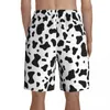 Shorts Masculino Preto Branco Estampa de Vaca Tábua Trendy Padrão Manchas Animal Homem Confortável Praia Calças Curtas Design Calções de Tamanho Grande