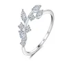 925 Sterling Silver Handmade Olive Leaf Rings for Women Exquisite CZ Stone Adjustable Open Ring Silver Jewelry GC1232