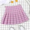 Summer Y2K Korean Fashion Plaid Pleated Women Kjol Purple High midjan Kort säkerhet Foder Skoluniform A-Line Girl Mini kjolar 220322