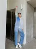 レディースブラウスシャツZCSMLLデザイナーブルーホワイトパッチフルクボタンアップ女性用プリーツトップとブラウスの襟付きファッション