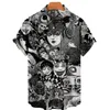 Koszulki męskie horror hawajski męska koszula manga anime vintage dla mężczyzn i kobiet pojedynczy piersi lapel top street duży rozmiar ubrania