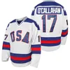 Sj98 Mens 1980 USA Miracle On Ice Hockey Jersey # 17 Jack O'Callahan # 21 Mike Eruzione # 30 Jim Craig 100% Stitched Team USA Hockey Maglie Blu