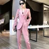 Kvinnors tvåbitar byxor Kvinnor Spring Women's Blazer Suits Pieces Elegant Silk Sashes Coat med Office Lady Outwear Suit