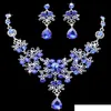 women Bling Crystal Bridal Jewelry Set silver diamond Wedding statement necklace Dangle Earrings for bride Bridesmaids Accessories