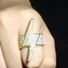 Iced Out Lightning Ring Fashion Mens Silver 18K Gold Rings Hip Hop Full Diamond Rings smycken