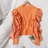 Frauen Pullover Frauen Solide Pullover Rollkragen Abgeschnitten Pullover Top Patchwork Volle Puff Sleeve Jumper Für FemaleWomen's