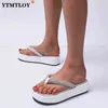 Slippers High Heeled Flip-flops Women Thick-soled Casual Muffin Waterproof Platform Student Sandals Slides Wedges Gladiator 220329