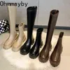 2022 Platform Women Long Boots Pu Leather Ladies Zipper Knight Dikke Sole Flats schoenen Fashion Winter Hoge Heel Knie-Hoge Boots Y220817