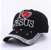 Ball Caps Women Denim Cloth Artificial Stones Bling Red I Love Heart Jesus Cotton Baseball CapsBall