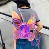 Moda feminina laser mini mochila butterfly angel asas do dia para meninas viagens casuais bolsa escolar bolsa de couro holográfico 220817