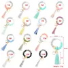 Wooden Tassel Bead String Bracelet Keychain Food Grade Silicone Beads Bracelets Women Girl Key Ring Wrist Strap