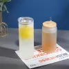 DIY 12oz 16oz Sublimation Glass Beer Mug with Bamboo Lid Straw Blank Frosted Clear Jar Tumbler Mugs بالجملة