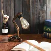 Vintage Industrial Water Pipe Table Lamp Light Steampunk Table Lamp Lantern Fixture E27 BULB HOME SOVROOM DECORATION H220423