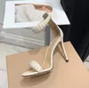 toppnivå Gianvito Rossi strass dekorera sandaler 10,5 cm Bankett vit klänning skor för kvinnor lyxiga designer Sandaler fotrem med klackar Bakre dragkedja skor