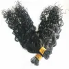 Curly Pre-Bonde Jag tipsar i mänskliga hårförlängningar för kvinnor Microlinks Malaysiska remy hårstrån naturlig färg kan sängfärgad