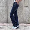 Kvinnors jeans 2022 Summer Slim Gothic Streetwear Decorative Button Flare Denim Trousers Low Rise Y2k Pants Mom Women Bell Bottom Jean