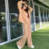 Casual Autumn Loose Knit Sweater Setp Pants Fashion Zip Lapel Long Sleeve Pullover Straight Two-Piece Set Mother's Days Gift