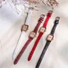 ساعة Wristwatches رائعة Retro Rectangle Womens Hounds Number Scale Scale Ender Quartz Clock Listies Wristwatch مع Leathe خمر