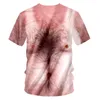 Hommes 3D Body T-shirts drôle imprimé poitrine cheveux muscle rose t-shirt homme à manches courtes O cou fitness t-shirts unisexe hauts 7XL 220623