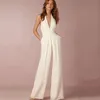 Jumpsuits för kvinnor sexig polyester vit backless breda ben byxor kläder ärmlös mode kvinnliga sommaröverträdelser rompers w220427