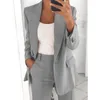 Cinessd Yaz Sonbahar Katı Blazer Ceket Çentikli Uzun Kollu Haligan Düğmesi Günlük Ceket Takım Ofis Lady Black Blazers 220812