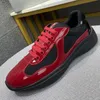 Mannen Amerika Cup Sneakers Top Geel Patent Lederen Schoenen Flat Trainers Zwart Wit Mesh Ademend Nylon Designer Casual Shoe Big Size No53