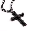 3 Color Men's Cross Necklace Large 316L Stainless Steel Wire Christian Cross Pendant Byzantine Chain King 5mm 24'' Heavy Cool Gifts