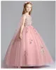 Abiti da ragazza di lusso in pizzo rosa ragazze da sposa ricamo appliques bambini lungo abito da ballo festa di compleanno principessa costume da comunione