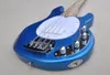 Basso elettrico a 4 corde in metallo blu con tastiera in acero