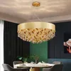 Nuovo lampadario da soggiorno lampada dal design moderno, lampada a sospensione in oro, lampada di cristallo a led di lusso rotonda per camera da letto