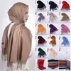 Mode couleur unie femmes écharpe hiver Hijabs Tessale glands longue dame châles cachemire comme Pashmina foulards