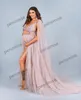 Vestido de maternidad con cuello en V para sesión de fotos Vestidos de fiesta de tul con flores envolventes Vestidos de fiesta de bienvenida al bebé Vestido de novia