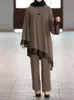 민족 의류 여성을위한 라마단 abayas 두바이 abaya 이슬람 세트 hijab 드레스 터키어 탑과 바지 2 조각 이슬람 musulman ensemblesethnic