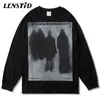 Lenstid Men Outumn Men Oversize Manga Longa Tshirts Hip Hop Graphic Letter Print T-shirts Streetwear Harajuku Casual Top Tees T220808