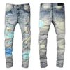 2022SS Ropa Pantalones Hombres Mujeres Camisetas Estampado de pantera Verde militar Destruido Hombres Slim Denim Straight Biker Skinny Jeans Hombres.