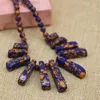 Chains Charm Multicolor Faux Phoenix Lapis Lazuli Calaite Stone 6mm Round Beads Necklace 15-39mm 11pcs Rectangle Pendant 18inch B3137Chains