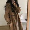 Trench feminina casacos chiques femininos vintage marrom casual feminino longo lapes de lapela longa faixas soltas ladras casaco