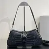 Lindsay Small Shoulder Bag With Strap Pleated Mirrop Effect Designer Crocodile Embossed Leather Chain Handbag Curved Flap Magnet Closure Women Crossbody Purse