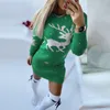 Casual O-Neck Long Sleeve Christmas Sweater Dress Sexy Bodycon Women Dress Fashion Snowflake Elk Jacquard Mini Dresses 220317