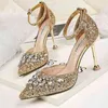 2022 New Women Pumps Rhinestone High Heels Stiletto Sequins Wedding Shoes Luxury Sexy Party Kitten Sandals 220531