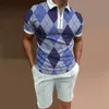 Summer Casual Short Sleeved Set Men Turn-Down Collar dragkedja Polo Shirt Shorts 2-stycken Sportkläder Mäns löpande spår Suit 220607