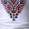 Beyaz İnce Fit Kısa Kollu Tişört Erkekler Moda Afrikalı Dashiki Baskı T-Shirt Sıradan Sokak Giyim Tshirt Camiseta Hombr