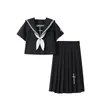 Kledingsets Black JK Outfits Jackets Nek Navy Sailor Sailor Pak Japanse School Uniform Jurk Girls geplooide rok Vestidos Vintage DressesCloth