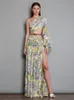 Casual Dresses Sexy Slanted One Shoulder Slim Chain Floral Maxi Dress Summer Elegant Irregular Cut Out Long Sleeve Party EveningCasual