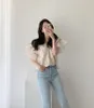 Frauen Blusen Shirts Weiße Bluse Sommer 2022 Korea V-ausschnitt Sexy Casual Hemd Aushöhlen Stickerei Frau Mode Kleidung 14192