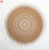 Boho redonda juta trançada placemats tabela tapetes de mesa de algodão de algodão lavável resistente ao calor com tamel de círculo de tape