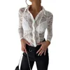 Femmes Blouses Chemises Femmes Bouton Dpwn Revers Chemise Été Automne Mode Décontractée À Manches Longues Dentelle Floral/Motif Évider Mince Blouse Y