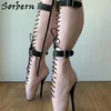 Сорберн Blush розовые балетки сапоги женщины колено высокие шпильки кружевные двойные ремни на молнии на заказ шириной или тонкой подходит для ноги SM обувь